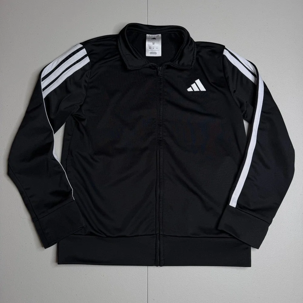 Adidas Youth Black 3-Stripe Full Zip Track Jacket Size M 10/12 AG10740